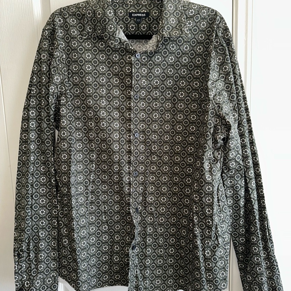 Express Olive and White Floral Shirt
